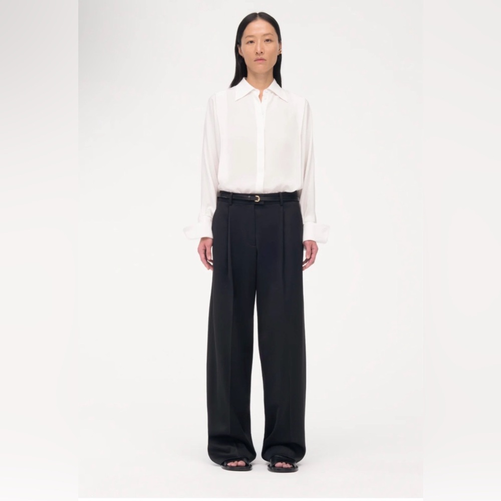 Another Tomorrow Silk Pleat Wrap Shirt